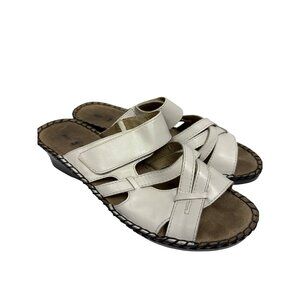 Duck Head Women's Sandals BETH White Wedge Leather Open Toe Size 10 Wide